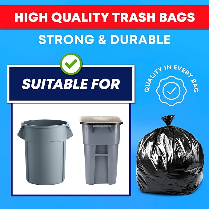 Tasker 55-60 Gallon Trash Bags Heavy Duty | Value 50 Count Bags w/Ties | Extra Large Industrial Trash Bags 55 Gallon, Lawn and Leaf Bags, Extra Large Outdoor Contractor Trash Can Liners, 50-60 Gallon