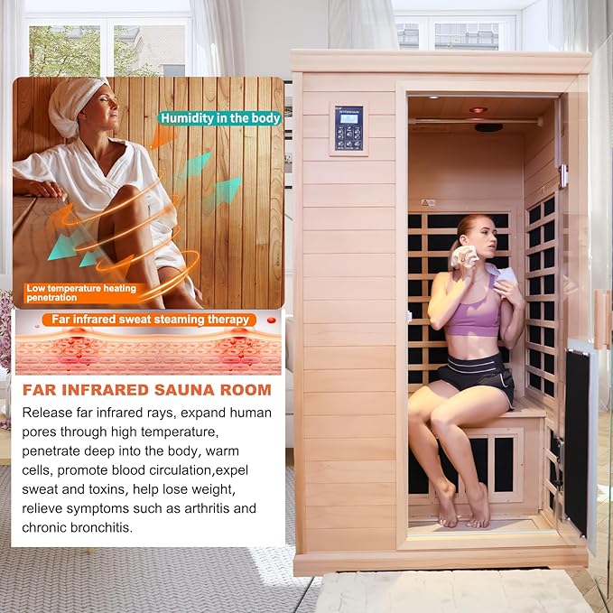 2 Person Infrared Saunas for Home, 2 Person Sauna Hemlock Wood Low EMF FAR Dry Sauna Indoor Saunas for The Home, with Colored Lights 1750W, Room:76.37 * 38.58 * 43.7Inch