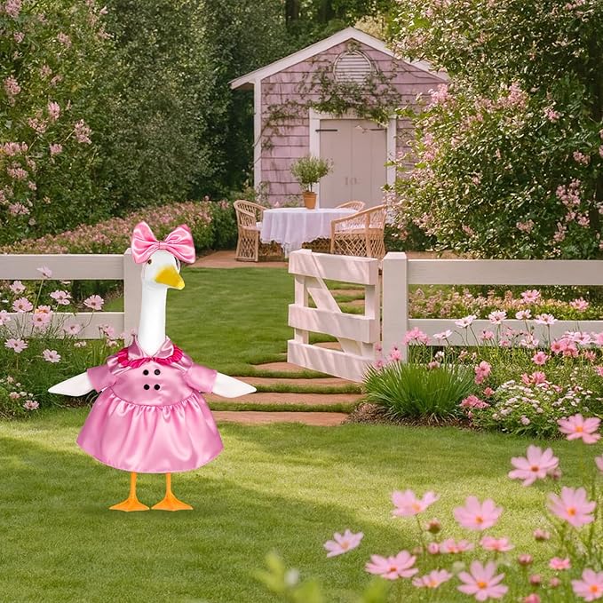 Porch Goose Outfit Flower Lawn Goose Dress Clothes for 23" Large Geese Statue Outdoor Patio Yard Lawn Art Decoration