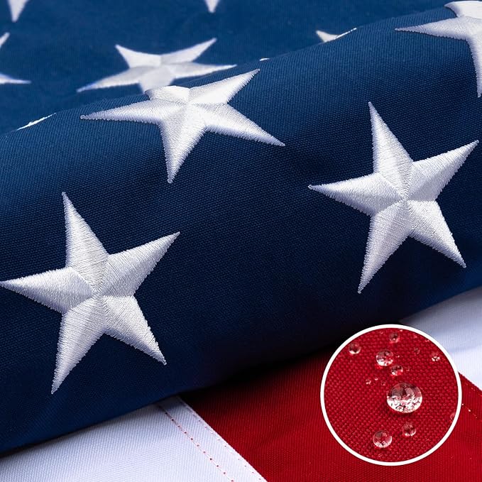 Deluxe Cotton American Flag 5x8 FT for Outside, Tear Resistant US Flags High Wind with Embroidered Stars, Sewn Stripes, the Best Indoor Outdoor Flag