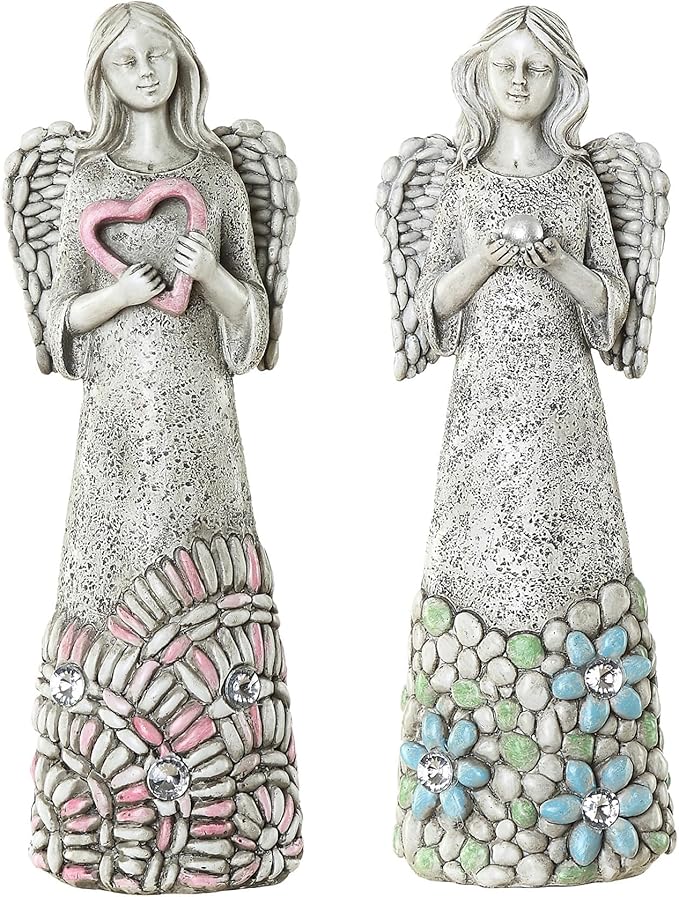 DUSVALLY Angel Statue for Home Decoration, Praying Commemorating Angel Statue Memorial Decor, 2 Pack of Healing Angel Gifts,10" H