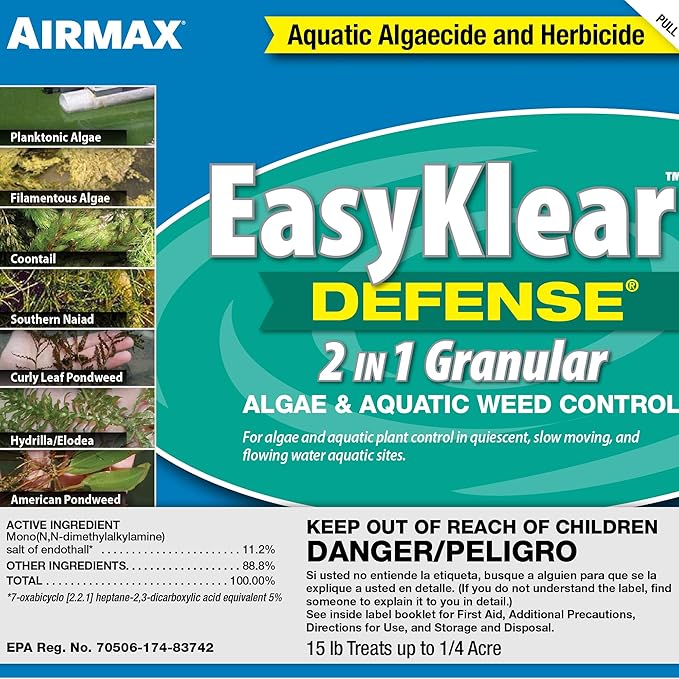 Airmax EasyKlear Pond & Lake Algae & Weed Vegetation Control, 2-in-1 Broad Spectrum Aquatic Herbicide & Algaecide Granular Water Treatment, 15 Pounds