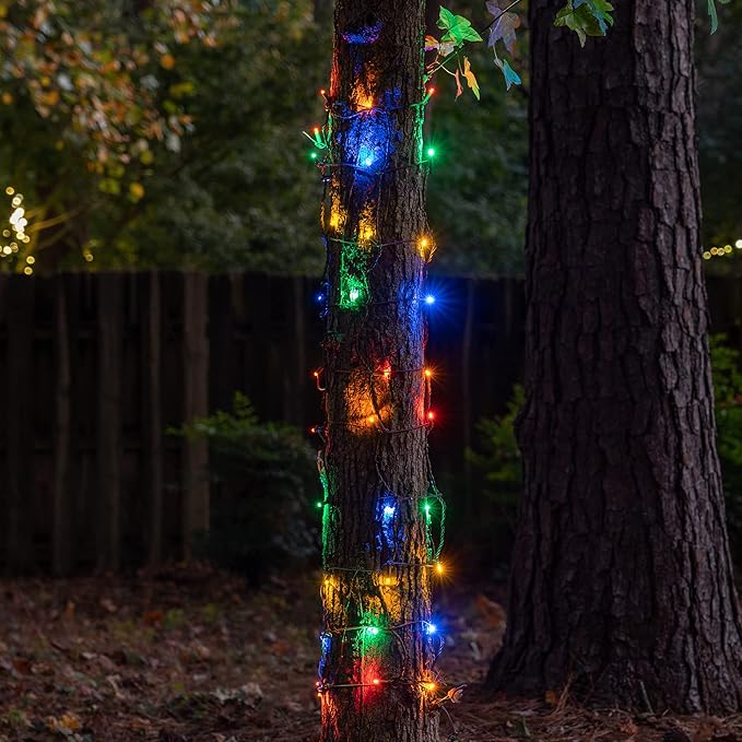 50 Multicolor StretchNet Pro Expandable Christmas Net Lights for Small Trees, LED Tree Wrap Lights - 14" x 31" Stretchable Net - Brown Wire Outside Christmas Lights
