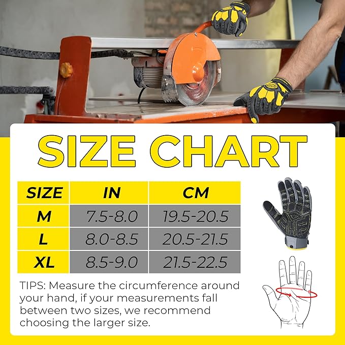 HANDLANDY Anti Vibration Gloves, SBR Padding, TPR Protector, Mechanic Work Gloves (Large, Black)