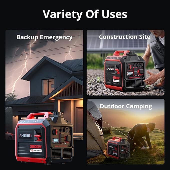 3800W Portable Inverter Generator with CO Protect, Gas Powered, Super Quiet and 30A for RV-Ready for Camping, Home Emergency Use, Tailgating