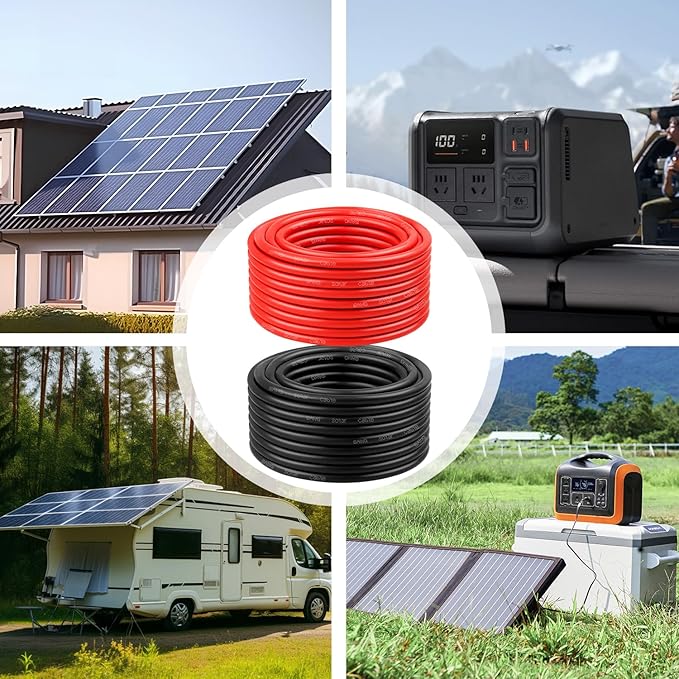 8 AWG Solar Cable 100FT Red + 100FT Black Tinned Copper Wire, 8 Gauge Solar Panel Wire for RV, Automotive, Trailer, Marine, Outdoors