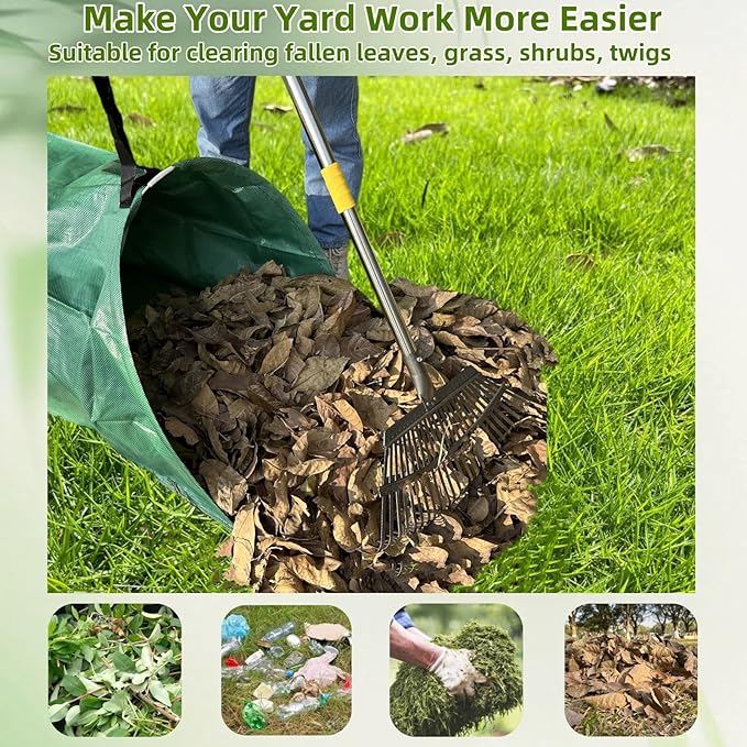 2 pack 53 gallons Leaf Collector Reusable Yard waste bags Heavy Duty Extra Large lawn Leaf Bags Chute With Handles Garden dustpan Bags for Leaves Debris Grass Clipping