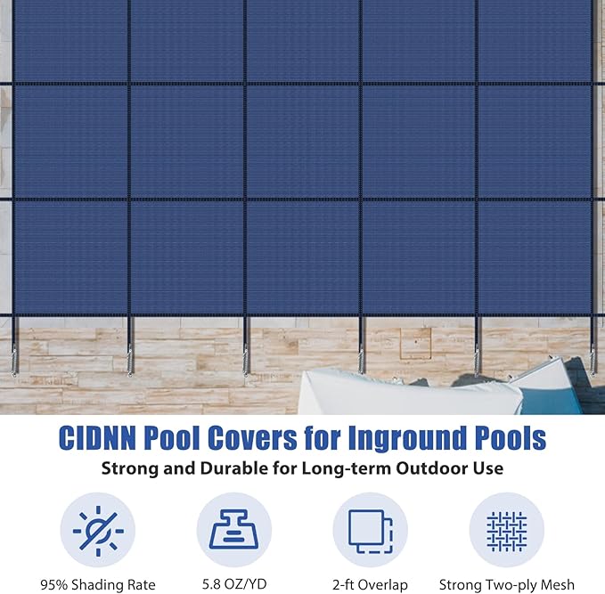 Inground Pool Cover Safety Fits Rectangle Swimming Pool, Mesh Solid Pool Cover for Inground Pools,Winter Pool Safety Cover Includes Safety Net and Installation Tools Blue (Blue, Fits 18x36ft Pools)