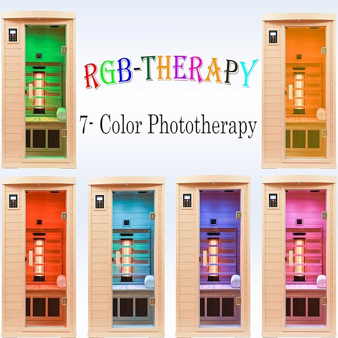 Ceramic Infrared Sauna 1 Person Far Infrared Sauna Hemlock Saunas Room for Home 2 in 1 Indoor Sauna with Low EMF Heaters + Ceramic Heating Cubes-Chromotherapy-Bluetooth Speaker