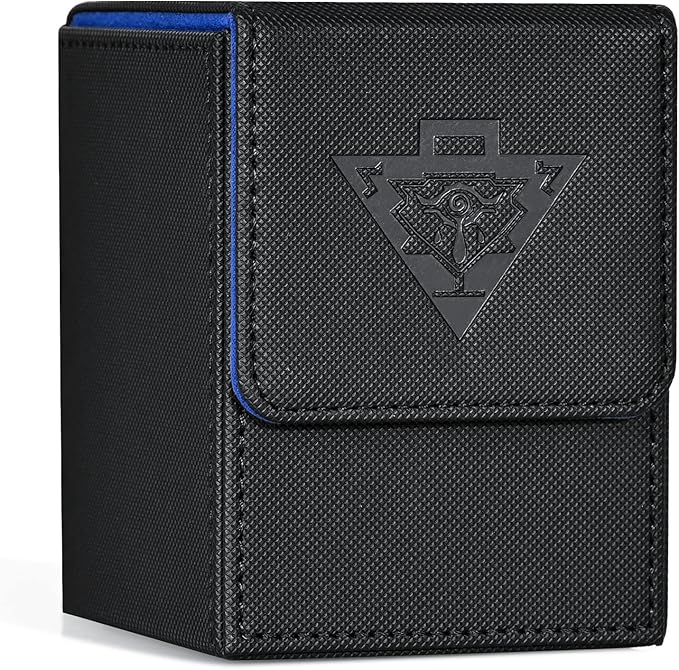 ZLCA Card Deck Box for MTG Yugioh TCG, Card Storage Box with Dividers Holds 100+ Sleeved Cards, Premium Card Deck Case Compatible with CCG Trading Cards (Black&Blue,Puzzle)