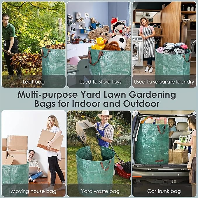 2-Pack 80 Gallon (33H x 26D Inches) Reusable Standable Yard Waste Bags with 4 Handles for Leaves, Debris, Grass Clippings, Garden Trash