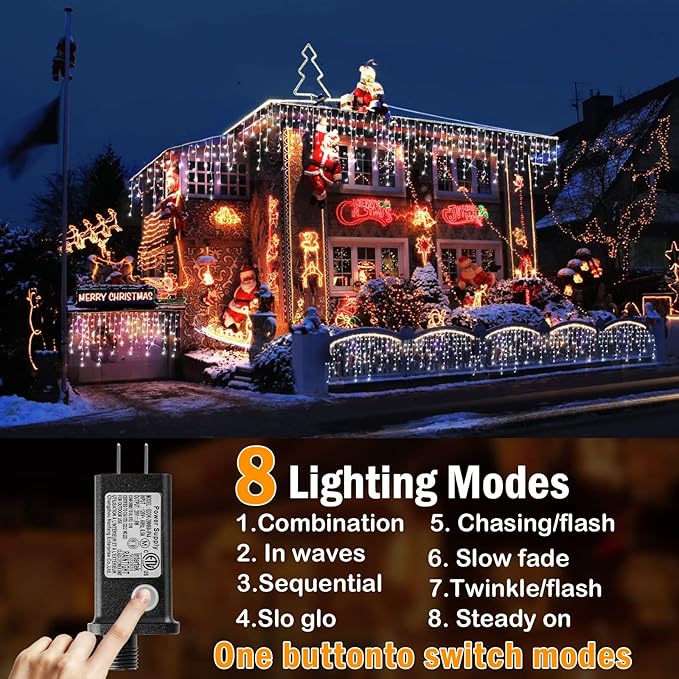 Hezbjiti Christmas Lights Decorations Outdoor, 800 LED 65.6 FT 8 Modes 150 Drops Fairy String Curtain Lights for Christmas Decor Eaves Window Party Yard Garden Indoor (Cold White)