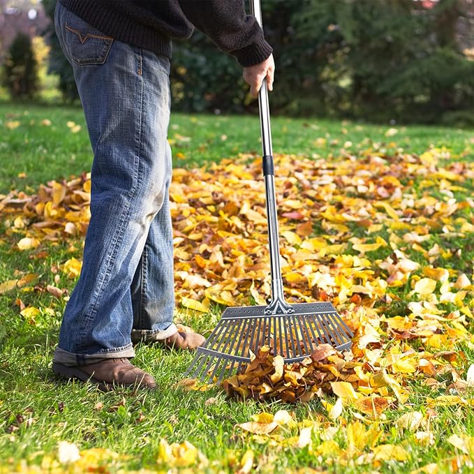 KeFanta Garden Leaf Rakes, Rake for Leaves Heavy Duty 25 Metal Tines 18.5" Wide, 62" Adjustable Long Handle Rakes for Lawns Yard Grass Flower Beds