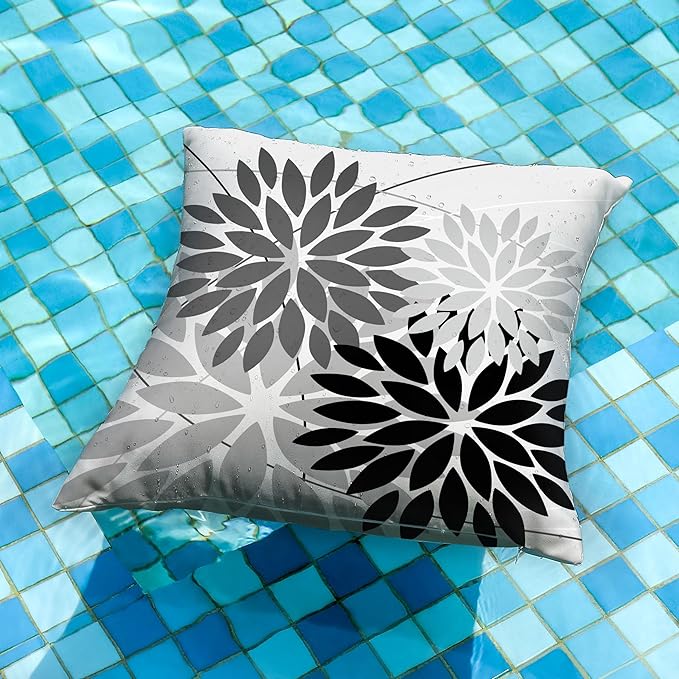 DFXSZ Outdoor Throw Pillow Covers 16x16 Inch Set of 2 Waterproof Spring Summer Geometric Elegant Black Grey Outdoor Pillow Covers for Patio Funiture Garden Couch 158X16