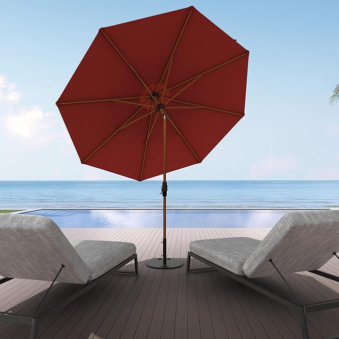 Midtown Umbrellas Wooden 2-8 Feet Outdoor Patio Umbrella, Terylast Cherry Burgundy Grey Fabric, Aluminum Frame For Backyard Umbrella, Deck Umbrella, Garden Umbrella & Pool Umbrella - Wooden Pole