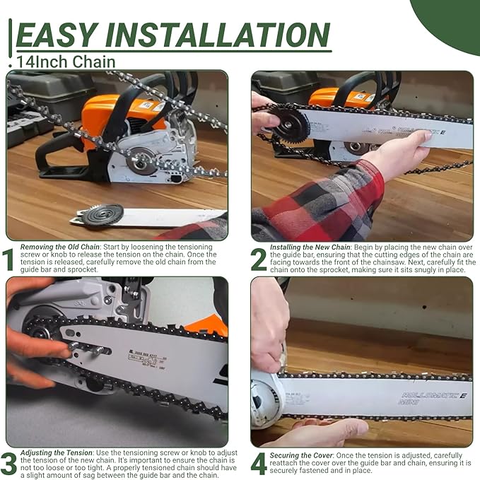 4-Pack 14 Inch Chainsaw Chain,3/8" LP Pitch .050" Gauge 52 Drive Links Compatible with Husqvarna 120,Echo CS-310,Ryobi RY3714 Craftsman,Greenworks,Earthwise,Makita,Poulan,Husqvarna Chainsaws