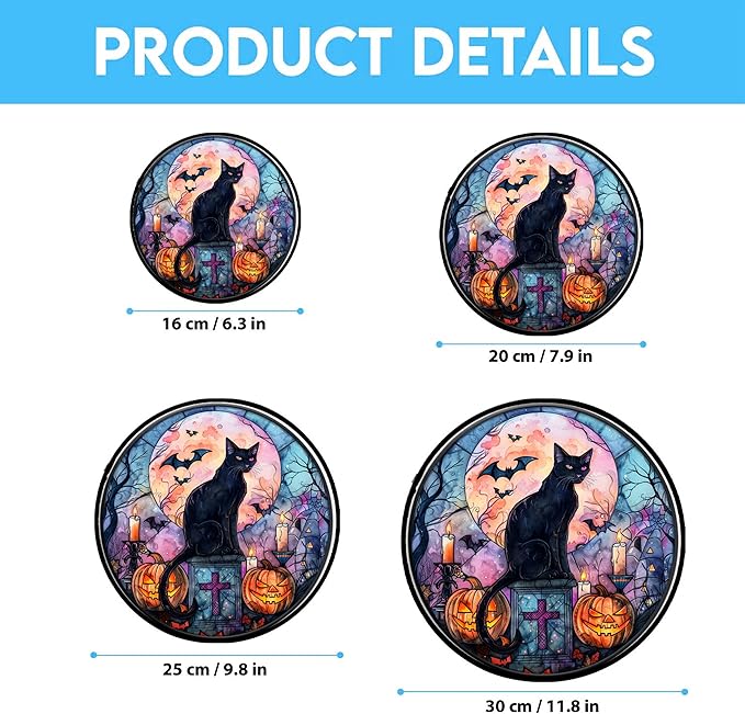 Bat Black Cat Suncatcher Indoor/Outdoor Stained Glass Window Hanging Handmade Stained Glass Suncatchers Decoration for Home Garden Christmas Party Wedding Housewarming Gifts