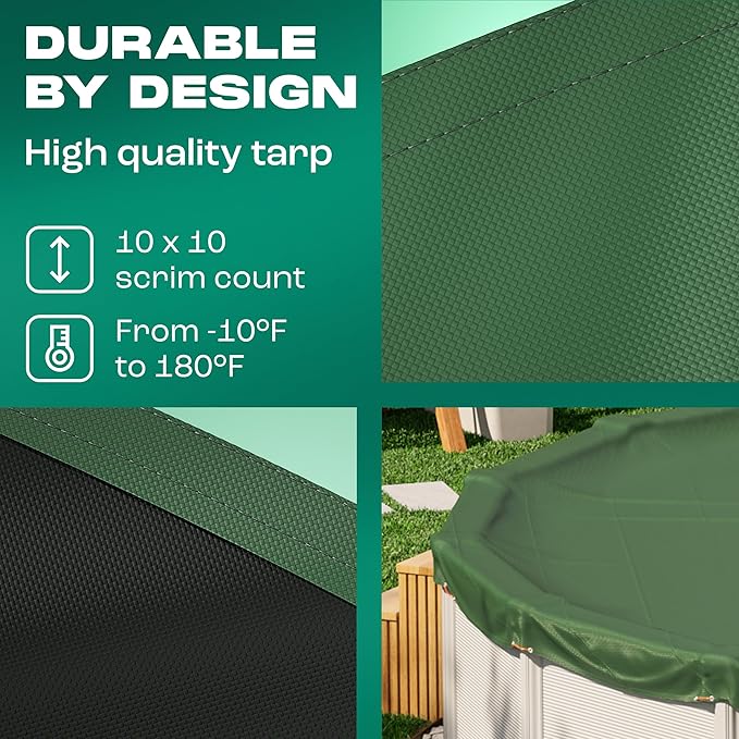 Yankee Emerald Series Pool Covers for Above Ground Pools | Round 21 ft Swimming Pool Cover w/Steel-Core Cable, Winch for Winterization | 9 mil Medium-Thickness for Off-Season, On-Season Protection