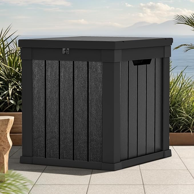 GOOBED Outdoor Storage Box, Weather-Resistant Resin Deck Box, 51-Gallon Storage Container for Patio Cushions, Pool Accessories, Garden Tools, Lockable, Easy Maintenance, Black