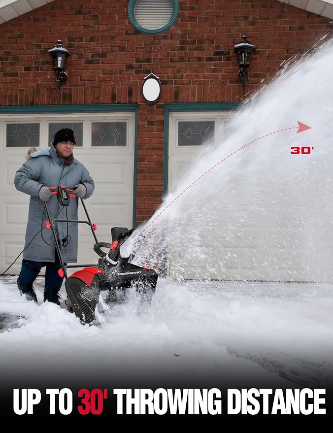 PowerSmart 18-Inch Corded Snow Blower, Electric Snow Thrower with 15-Amp Motor, 30' Throwing Distance(DB7517)