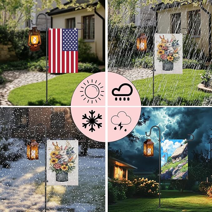 Garden Flagpole Stand with Shepherd'S Hook, for Garden Flag Stand 12x18 Flag | 1/2 Inch Thick 62 Inch High, Perfect for Garden Flag Holders for Outside (Solar Lights & Flags Not included)