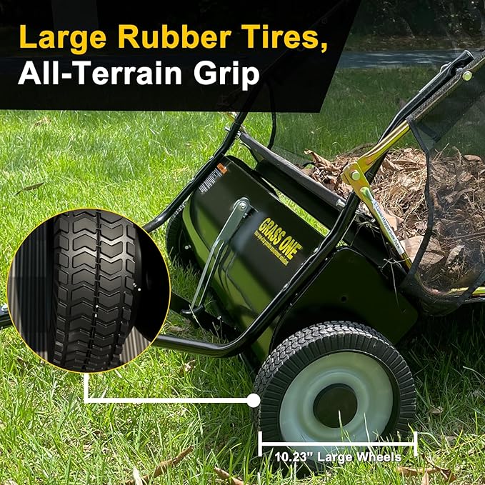 44 Inch Tow-Behind Lawn Sweeper with 25 Cu.Ft Hopper Bag, Adjustable Brush Height & Easy Dump-from-Seat – Picks Up Leaves, Grass & Yard Debris, Garden Gift