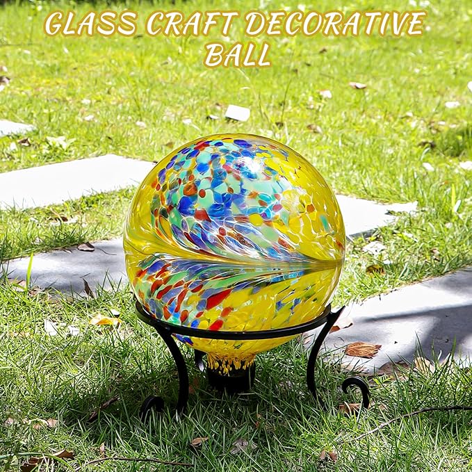 Gazing Balls for Garden 10" Glass Outdoor Garden Globe Ball Reflective Gazing Globes Outside Yard Decor (Yellow)