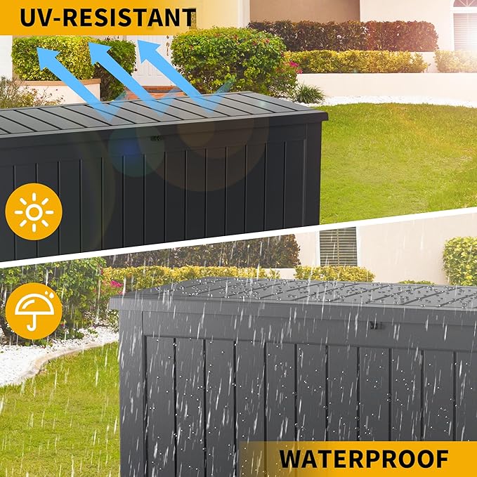 80 Gallon Resin Deck Box, Waterproof Outdoor Storage Bin for Patio Furniture, Pool Accessories, and Garden Tools, Lockable & UV-Resistant, Black