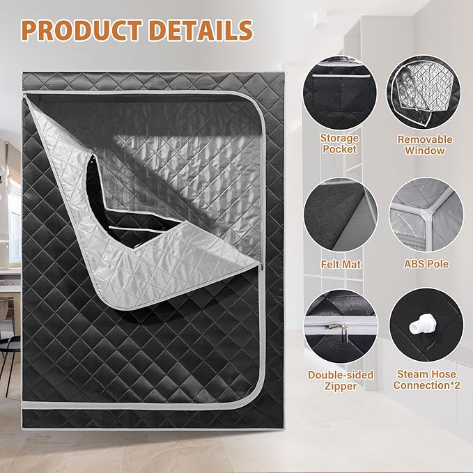 Gollense 2 Person Sauna Portable Steam Sauna Tent with 2 Folding Chairs, Full Size at Home Steam Box for Relaxation Indoor Personal Home Spa, Steamer NOT Included, Black