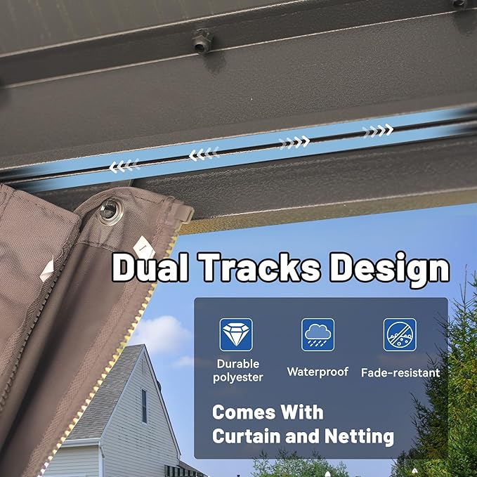 Outdoor Hardtop Gazebo for Patio 12x16FT with Resin-Galvanized Steel Roof, Metal Hard Top Gazebo with Gutters, Heavy Duty Gazebos All Season with Curtains & Netting, for Deck, Backyard, Hot Tub