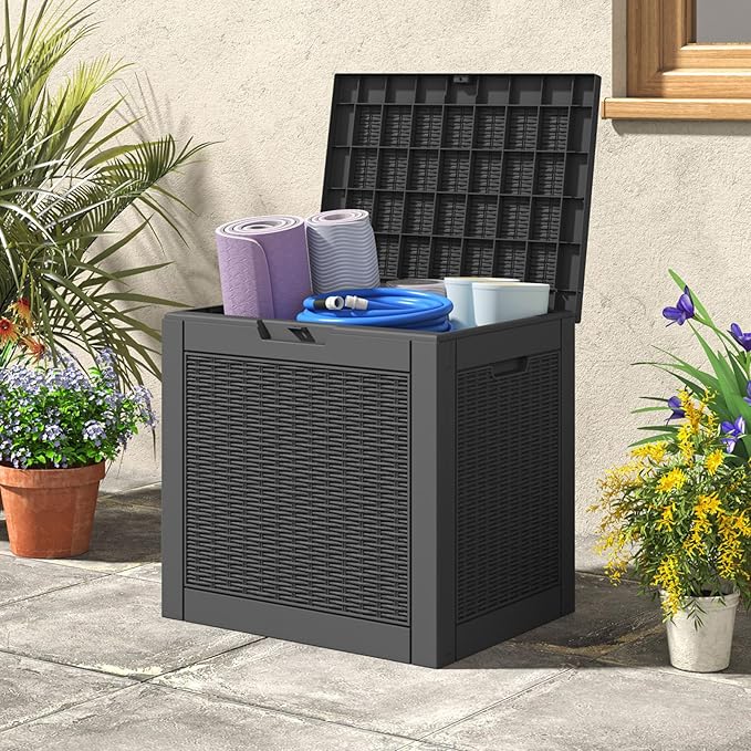 Outdoor Storage Box, 31 Gallon Deck Box, Large Resin Storage Cabinet for Gardening Tools, Patio Pillow, Lockable, Waterproof and UV Resistant