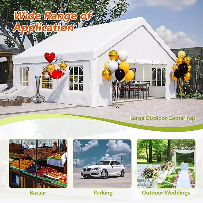 20x20 FT Heavy Duty Party Tent, White Outdoor Canopy with Removable Sidewalls & 2 Storage Bags, Waterproof Gazebo for Wedding, BBQ, Camping, and Commercial Use
