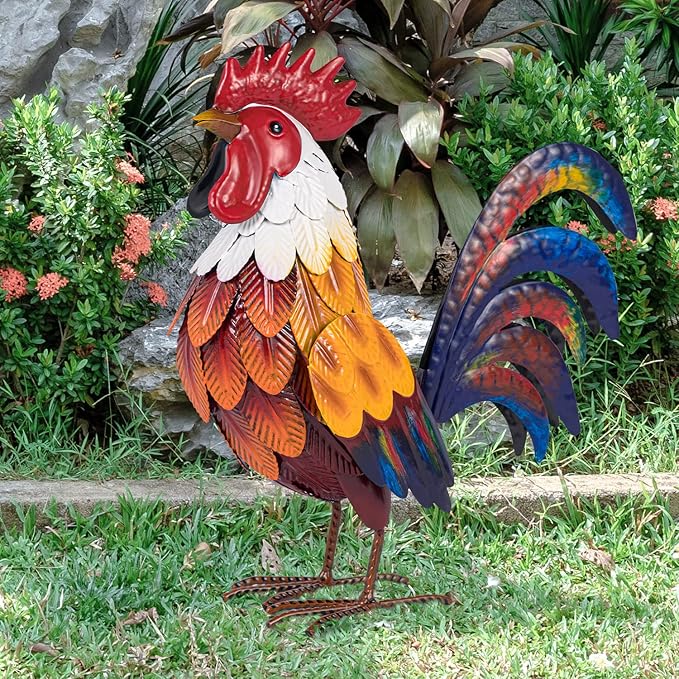 Natelf Metal Rooster Garden Statues & Sculptures, Chicken Yard Art Decor Standing Animal Lawn Ornament for Backyard Patio Kitchen Decorations