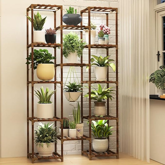 HOMKIRT Plant Stand with Grow Light for Indoor Plants, 13 Tier Large Outdoor Plant Shelf, 63" Tall Plant Rack Holder Flower Stand for Patio, Porch, Living Room Garden Plant Display Boho Decor