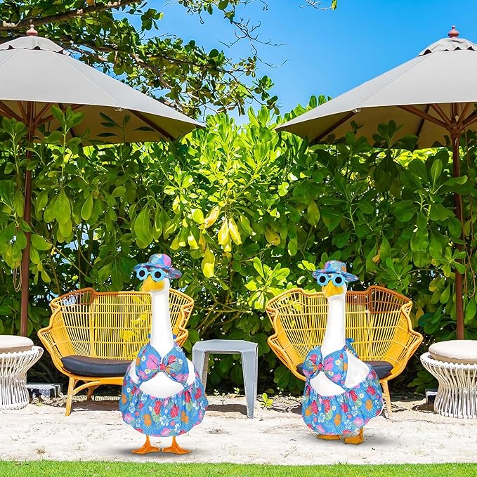 Summer Goose Outfit Porch Goose Outfits Bikini Goose Clothes Hawaiian Porch Goose Clothes for 23" Cement Plastic Goose Outdoor Garden Yard Patio Decor (Blue)