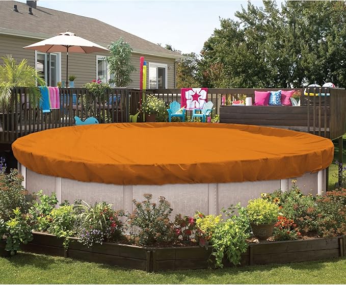 ECOOPTS 7 ft Round Pool Cover for Above Ground Pools, Swimming Pool Cover Protector Winter Safety Cover (Orange)