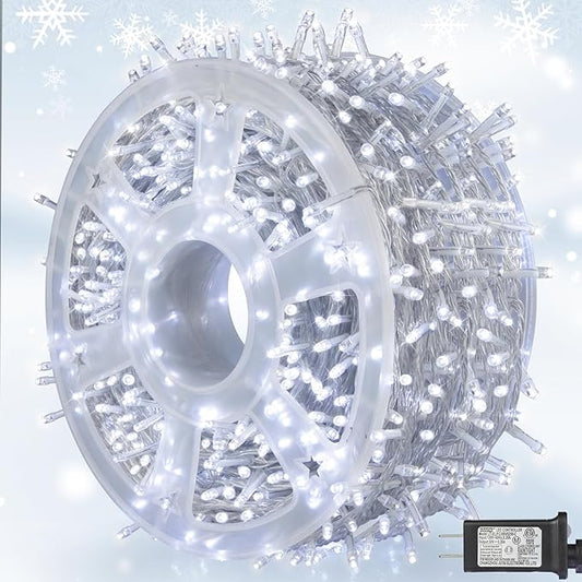 weillsnow 164 FT 500 LED Christmas Lights Outdoor, Waterproof Christmas Fairy Lights with Timer, Plug in White LED String Lights with 8 Modes for Bedroom Wedding Party Xmas Decoration