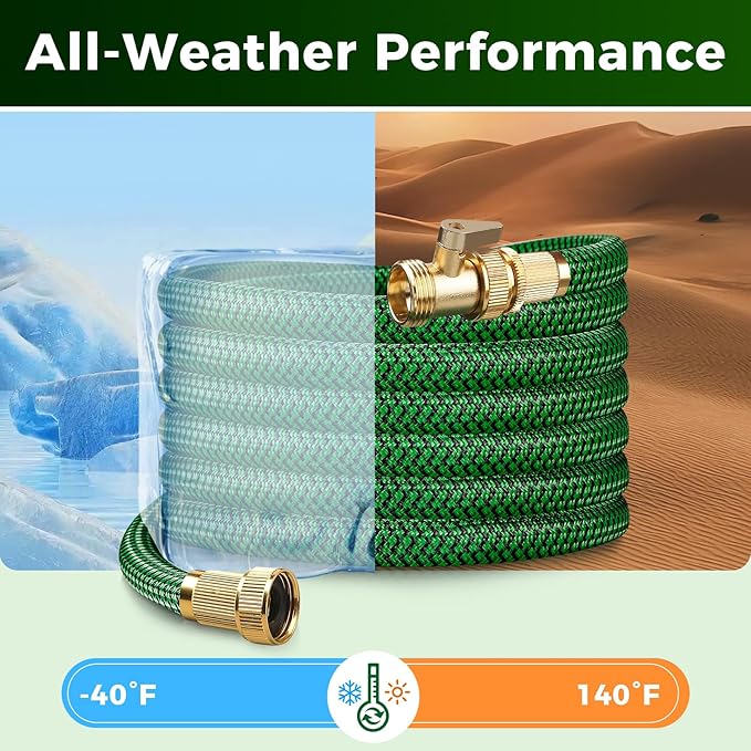 Upgraded Garden Hose 50ft, Non-Expandable Hose, Heavy Duty Kink-Resistant Flexible Water Hose with High-Density Fabric,LeakProof Hose Metal Shut-Off Valve Connector for Patio, Car Wash. (50FT)