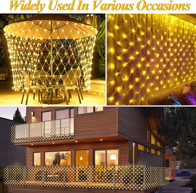 300 LED Net Lights, 14.8ft x 5ft 8 Modes Christmas Outdoor Mesh Lights Connectable, Waterproof Decorative String Lights Plug in for Bushes Xmas Tree Garden Wedding Party (Clear Wire, Warm White)