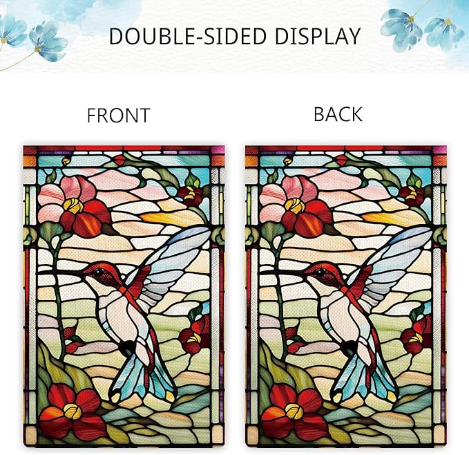 Spring Summer Hummingbird Garden Flag Glass Style Garden Flag Vertical Double Sided Rustic Farmland Burlap Yard Lawn Outdoor Decor 28x40"