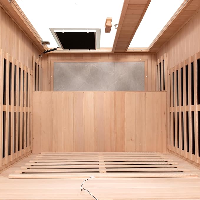Infrared Sauna for 1 Person Hemlock Far-Infrared Single Person Indoor Sauna with LCD Display, Touch Control Audio System, LED Reading Light, Natural