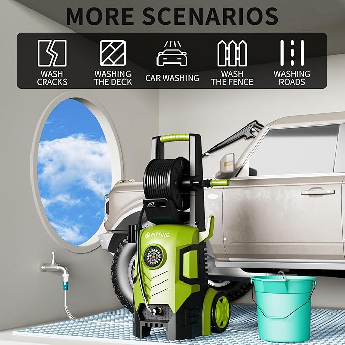 2025Upgraded Pressure Washer 5000PSI with Adj-8-Level Touch Screen, 34" Tall Power Washer, 4 Quick Connect Nozzles, Inlet Hose&Filter&500mlFoam Cannon for Cars/Fences/Driveways/Home Cleaning, Green