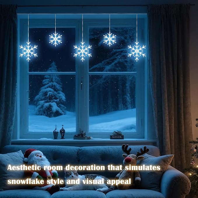Christmas Snowflake Icicle Lights,9 ft 150 LEDs Curtain Lights with 10 Drops, 3 Strands Connectable, Waterproof Twinkle Effect Icicle Fairy Light for Eaves Window Yard Indoor Outdoor Xmas Tree