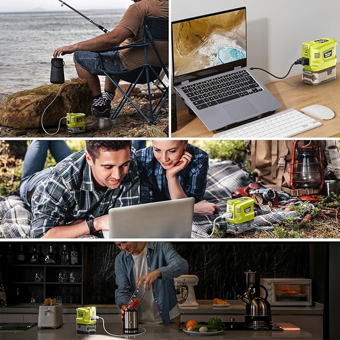 Real 200W Power Inverter Compatible with Ryobi 18V Battery, 18V to 110V-120V, Portable Phone Charger with USB Charger Adapter, 2 USB Ports & 1 Type-C & 1 AC Outlet (No Battery)