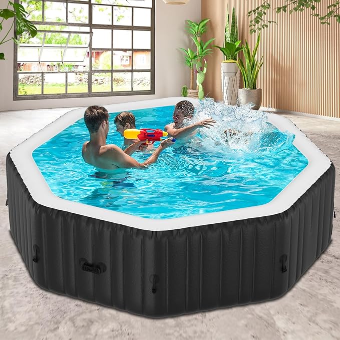 75" X 75" X 25" Hottub, 4-6 Person Inflatable Hot Tub, Portable Blow Up Hot Tub Octagonal Portable Outdoor Spa with 130 Bubble Jets and Heater Pump, Filter