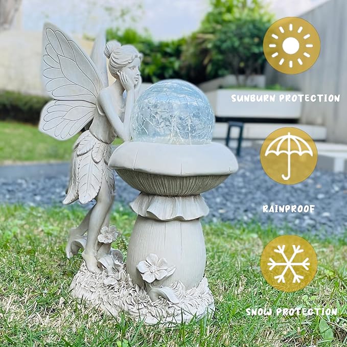 COWOS Solar-Powered Garden Fairy Statue, Handcrafted Resin Statue for Gardens & Special Occasions for Outdoor Patio Lawn Garden Clearance Decor, Memorial Gift, Yard Art, Sympathy Gift