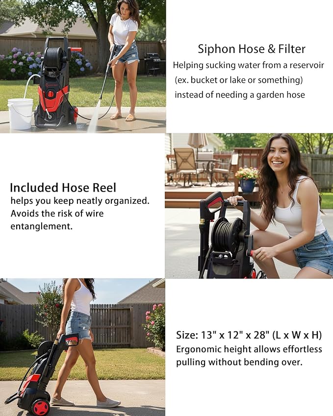 LANCHEZ Pressure Washer 4800PSI with 4 Quick Connect Nozzles, Inlet Hose & Filter&500ML Foam Cannon, Power Washer for Cars/Fences/Driveways/Patios/Home Cleaning (Red)