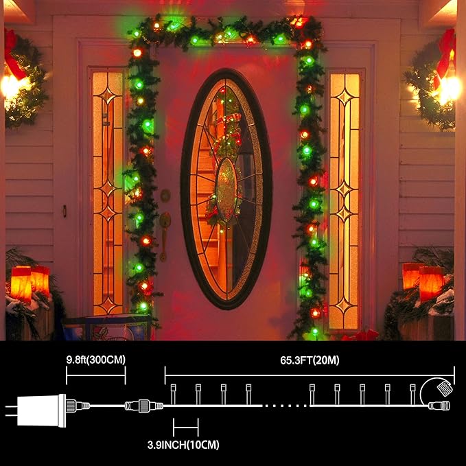 66ft Christmas Decorative Mini Lights, 200 LED Transparent Wire Fairy Starry String Lights Plug in, 12 Lighting Modes, for Indoor Outdoor Xmas Tree Wedding Party Decoration (Red+Green)