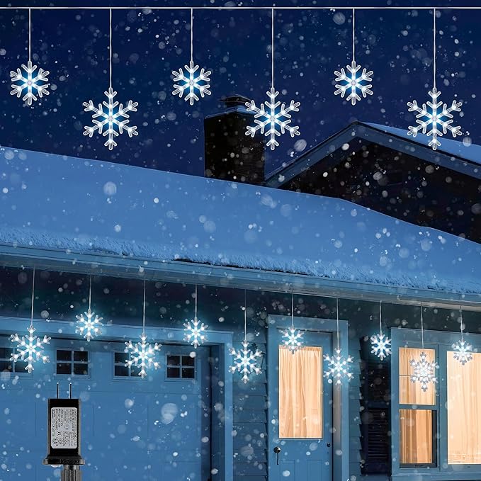 Christmas Snowflake Icicle Lights,9 ft 150 LEDs Curtain Lights with 10 Drops, 3 Strands Connectable, Waterproof Twinkle Effect Icicle Fairy Light for Eaves Window Yard Indoor Outdoor Xmas Tree