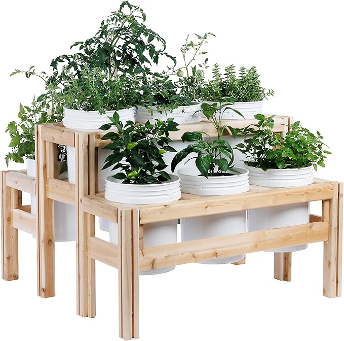 Greenes Fence Two-Tiers Nine Bucket Elevated Cedar Wood Garden Frame, 43 in. x 43 in. x 30 in. - Made in USA with North American Cedar